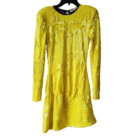 NEW Brogger Diana Neon Yellow Sequin Mini Dress Black Mesh Street Wear Glam - Picture 6 of 15